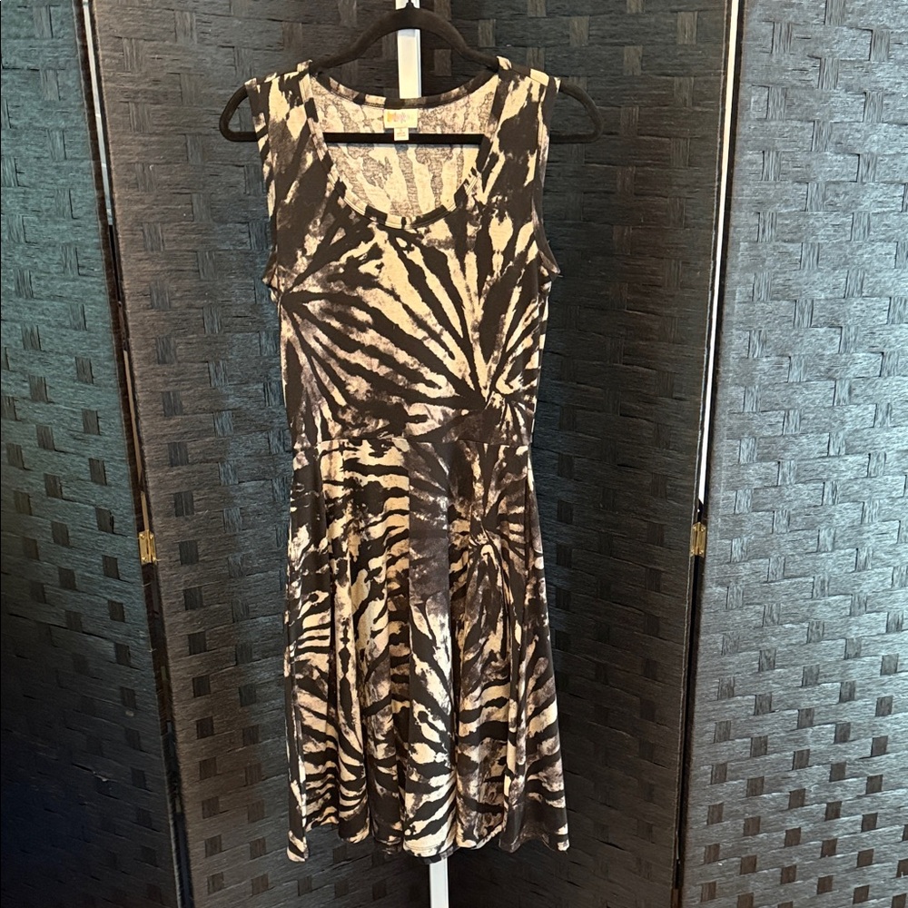 LuLaRoe Nicki Black and Grey tie-dye Midi Dress
